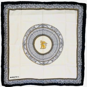 MONTEIL PARIS vintage 31” square silk scarf. Mint Condition. Sphinx logo.